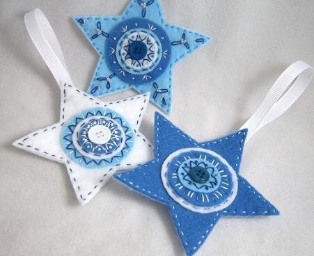 DIY Holiday decor Instant Download Pattern: Hand Embroidery Felt Star Ornaments Trio