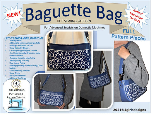 Instant Download NEW Betty Baguette Bag PDF Sewing Pattern. Vinyl Handbag. Crossbody. Shoulder Bag. Handbag.Video Link. Sewing Tutorial