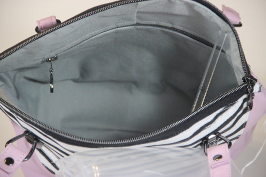Custom Designer Handbag with Designer Hardware Pink/Navy & White Stripe Vinyl