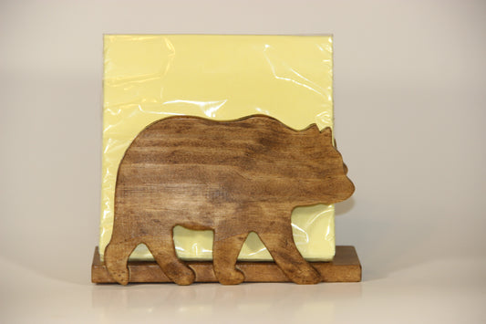Natural Stained Wood Bear Napkin Holder