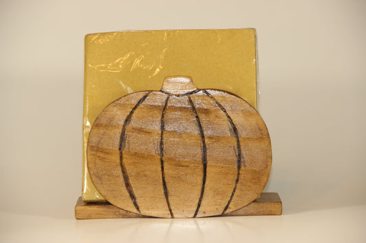Natural Stained Wood Pumpkin Shaped Napkin Holder
