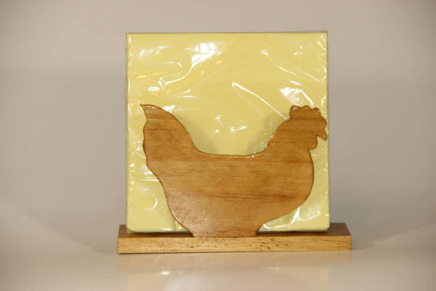 Natural Stained Wood Chicken Shaped Napkin Holder