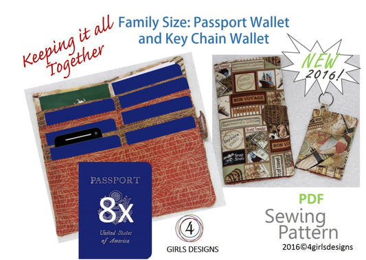 New Instant Download Sewing Pattern Family Size Passport Wallet and Key Chain Wallet. Keep It All Together.