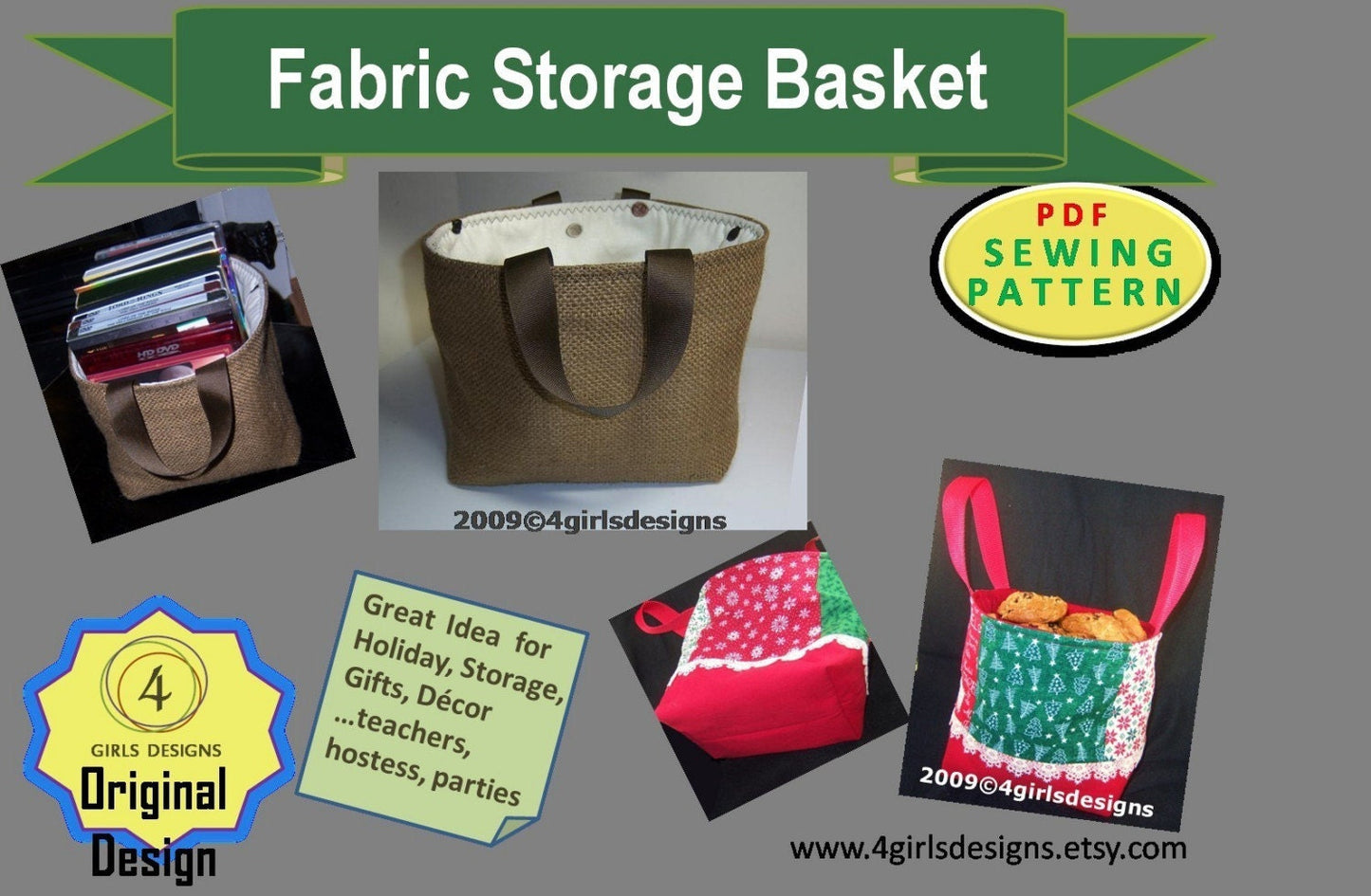 Burlap Basket Sewing Pattern: Make Your Own Perfect Size for DVD's, Books, Toys, Fabric Patterns, Fabric, Supplies