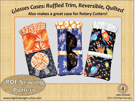 Stylish Glasses Case PDF Sewing Pattern INSTANT DOWNLOAD  for Case with Ruffled Trim, Reversible, Quilted-Also Great for Rotary Cutters