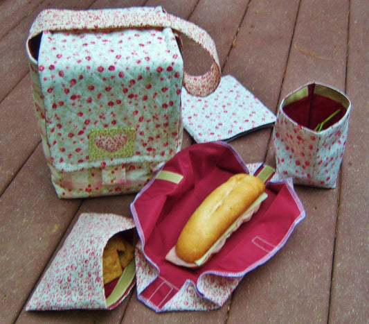 Instant Download Eco Friendly Picnic Lunch Set PDF Sewing Pattern. Lunch Bag. Sandwich Bag, Snack Bag. Fabric Napkin. Sandwich Wrap. 2019
