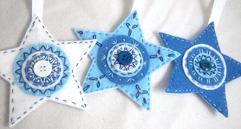 DIY Holiday decor Instant Download Pattern: Hand Embroidery Felt Star Ornaments Trio