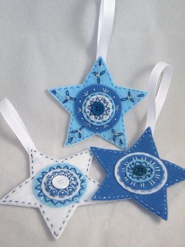 DIY Holiday decor Instant Download Pattern: Hand Embroidery Felt Star Ornaments Trio