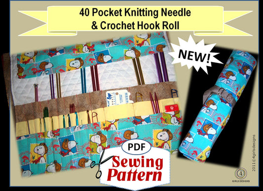 40 Pocket Knitting Needle and Crochet Hook Organizer Roll PDF Very Easy Sewing Tutorial INSTANT DOWNLOAD