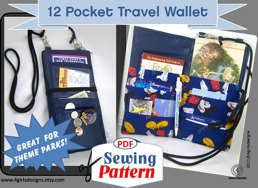 12 Pocket Travel Wallet INSTANT DOWNLOAD PDF Sewing Pattern Great for Theme Parks, Road Trips, All Travelers