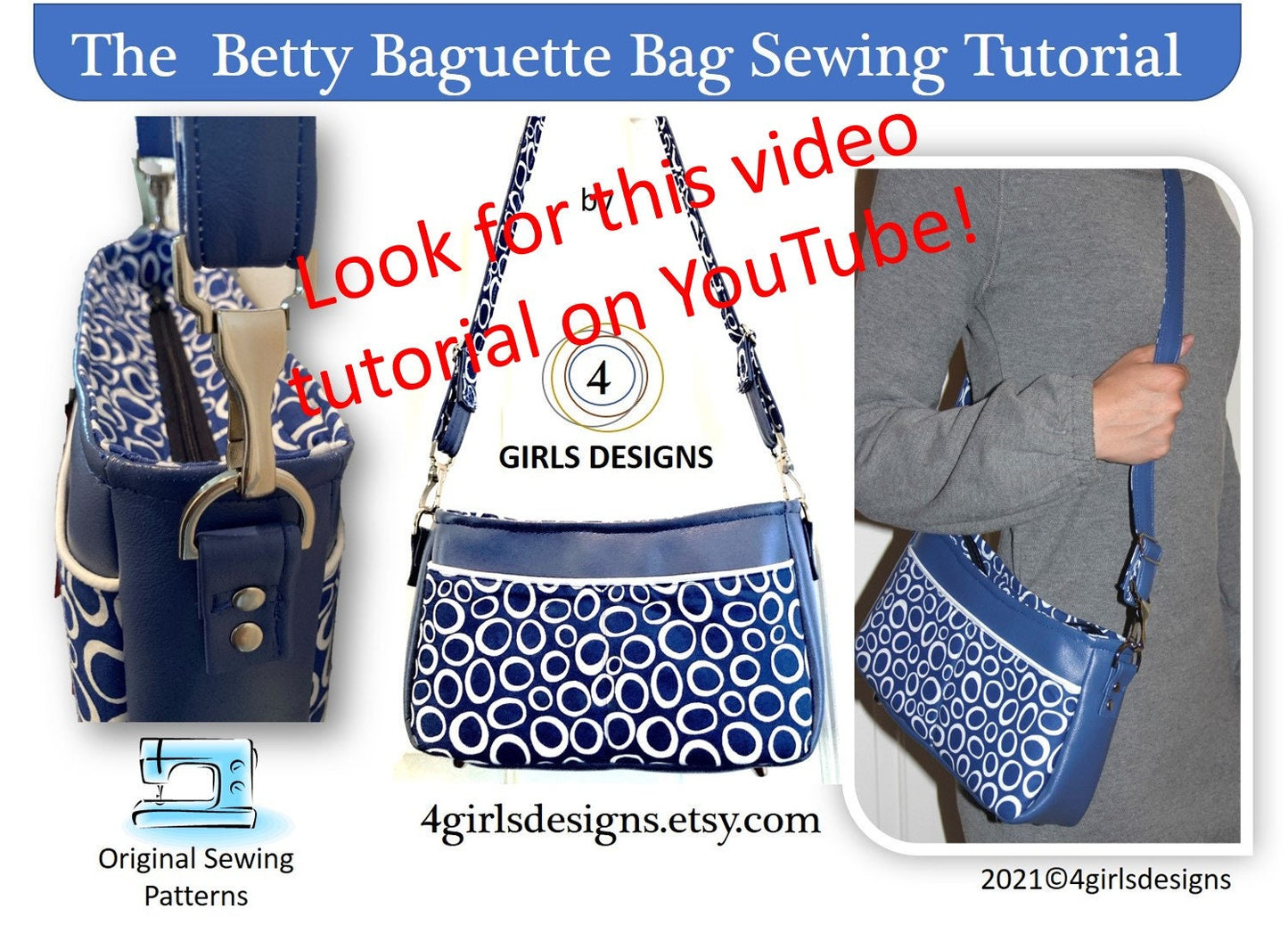 Instant Download NEW Betty Baguette Bag PDF Sewing Pattern. Vinyl Handbag. Crossbody. Shoulder Bag. Handbag.Video Link. Sewing Tutorial