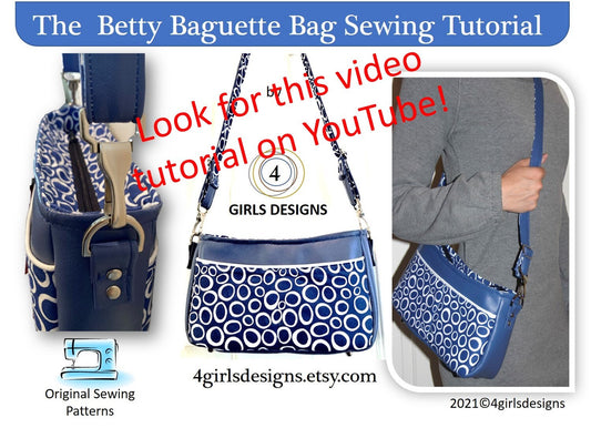 Instant Download Betty Baguette Bag PDF Sewing Pattern with Full Tutorial, Baguette Bag, Handmade Sewing. Video Available. Original Pattern