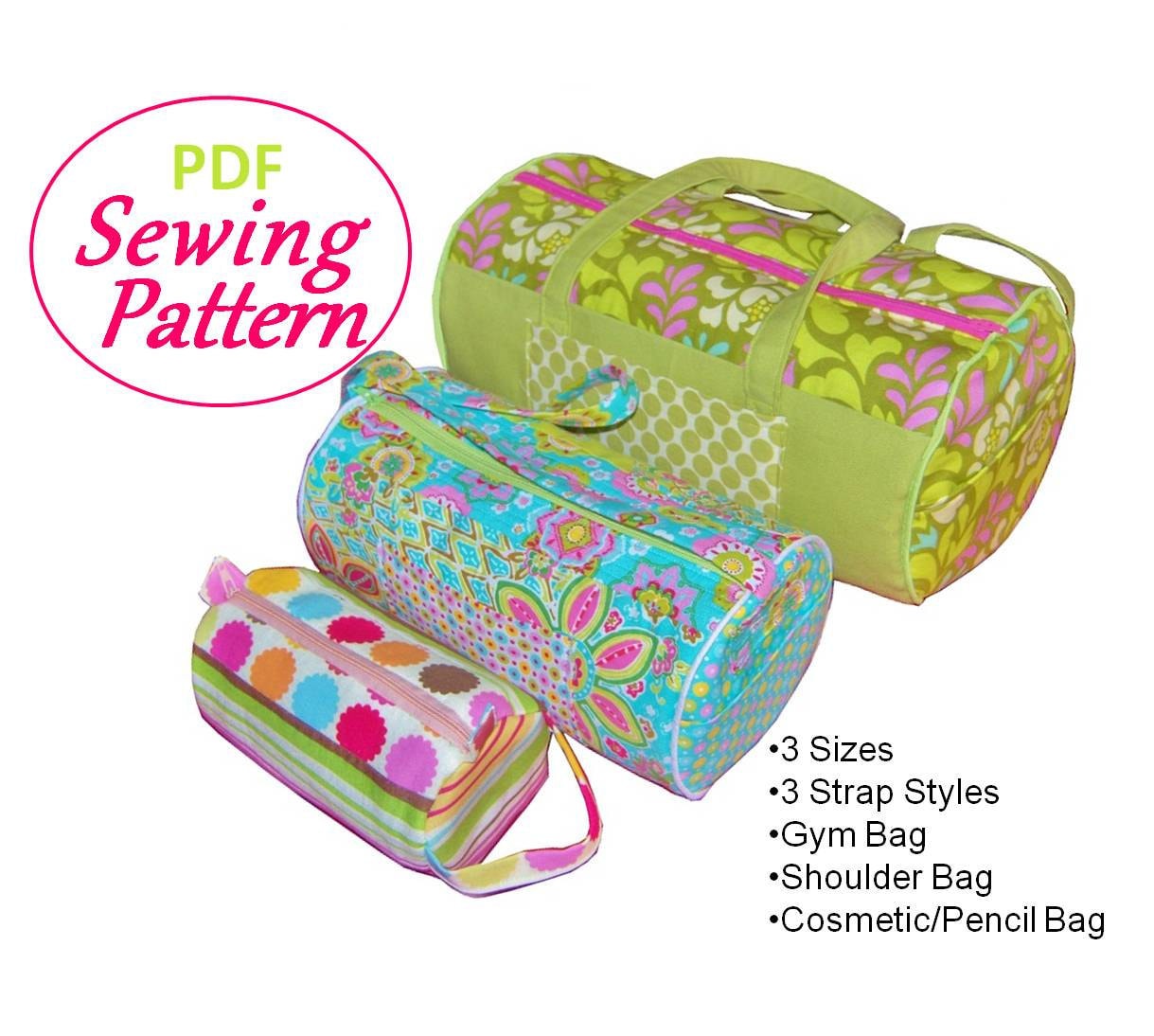 Baguette Bag Sewing Pattern. PDF Sewing Pattern for Barrel Bag: 3 Sizes, 3 Strap Styles-Full Size Pattern Pieces. Instant download