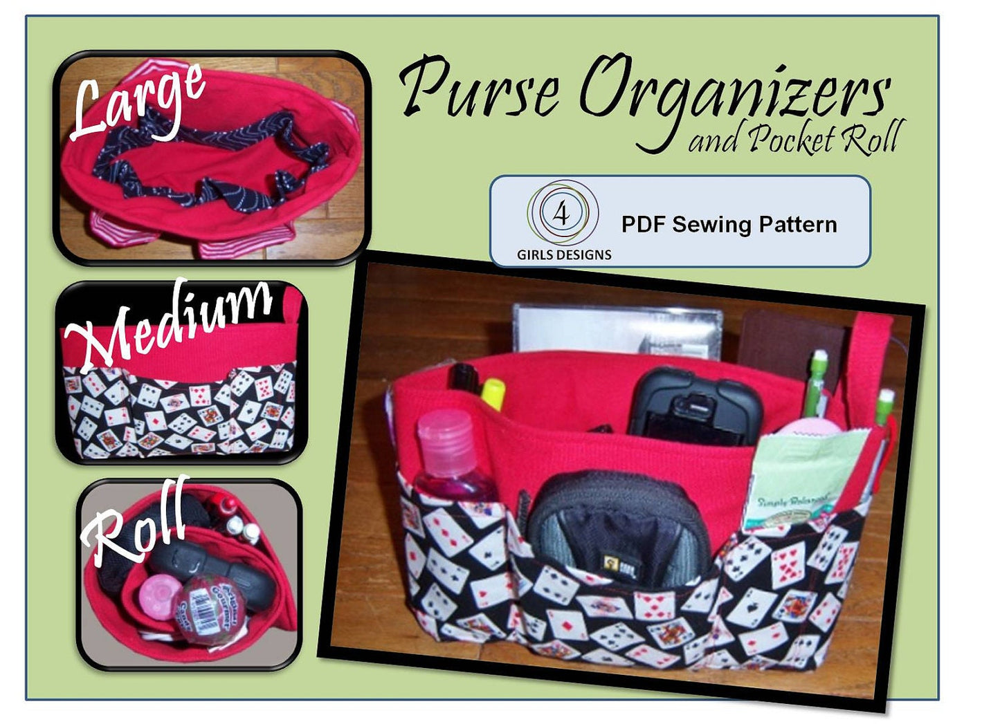 Purse Organizer Sewing Pattern PDF. Instant Download Sewing Pattern iPad, Nook, Kindle Fire & More: size 3 Purse Organizer Inserts