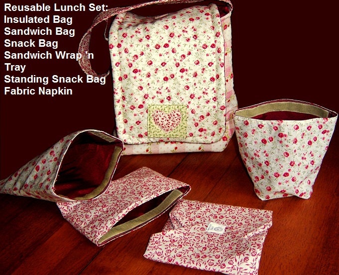 Instant Download Eco Friendly Picnic Lunch Set PDF Sewing Pattern. Lunch Bag. Sandwich Bag, Snack Bag. Fabric Napkin. Sandwich Wrap. 2019