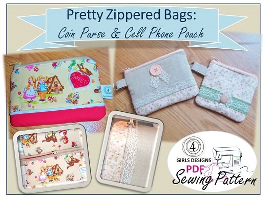 PDF Sewing Pattern Instant Download Pretty Little Zipper Bags: Cell Phone Pouch and Coin Purse