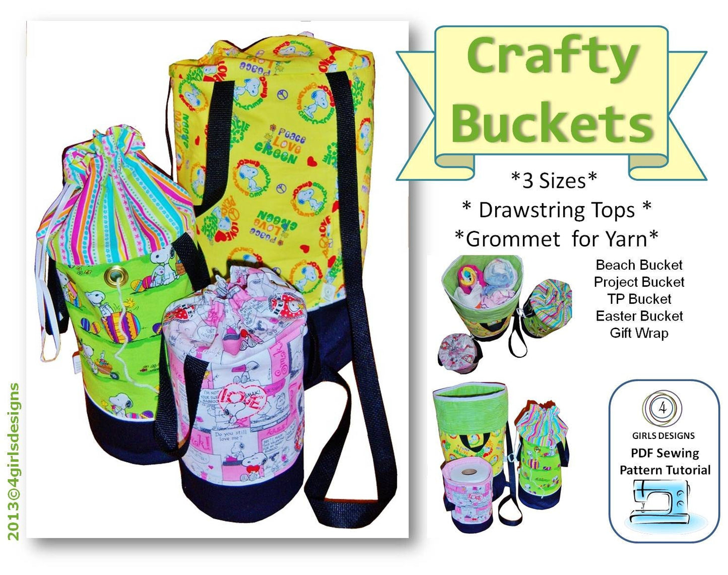 INSTANT DOWNLOAD PDF Sewing Pattern: Crafty Buckets in 3 Sizes for Organizing Crafts, Toys, You Name It