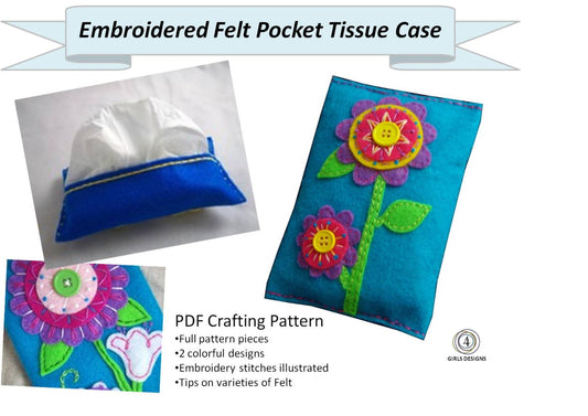 Instant Download Pattern Embroidered Felt Pocket Tissue Case