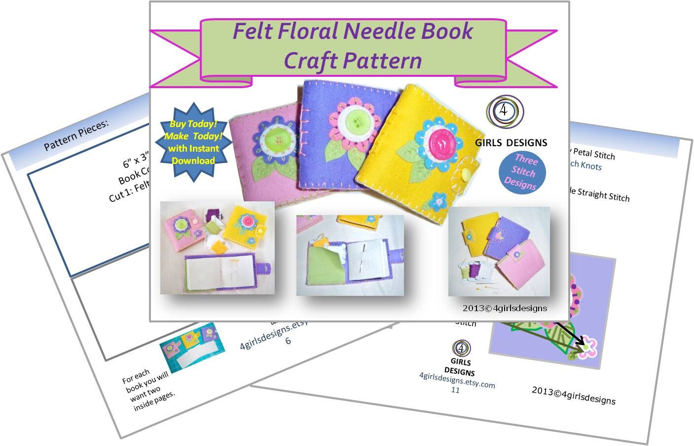 Instant Download Felt Floral Needle Book Craft Pattern