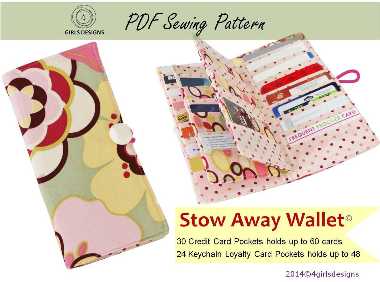 Stow Away Wallet Instant Download Sewing Pattern Credit Card Organizer-holds up to 60 Credit Cards and 48 Loyalty Cards sewing pattern pdf