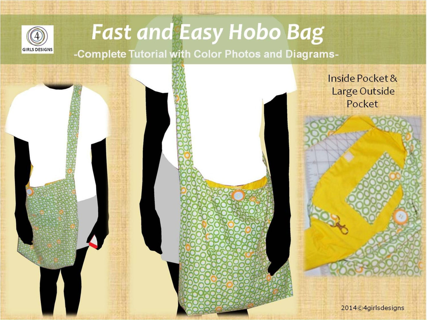 NEW Fast & Easy Hobo Bag Sewing Tutorial with Color Photos and Diagrams, Step by step, Make it Yourself