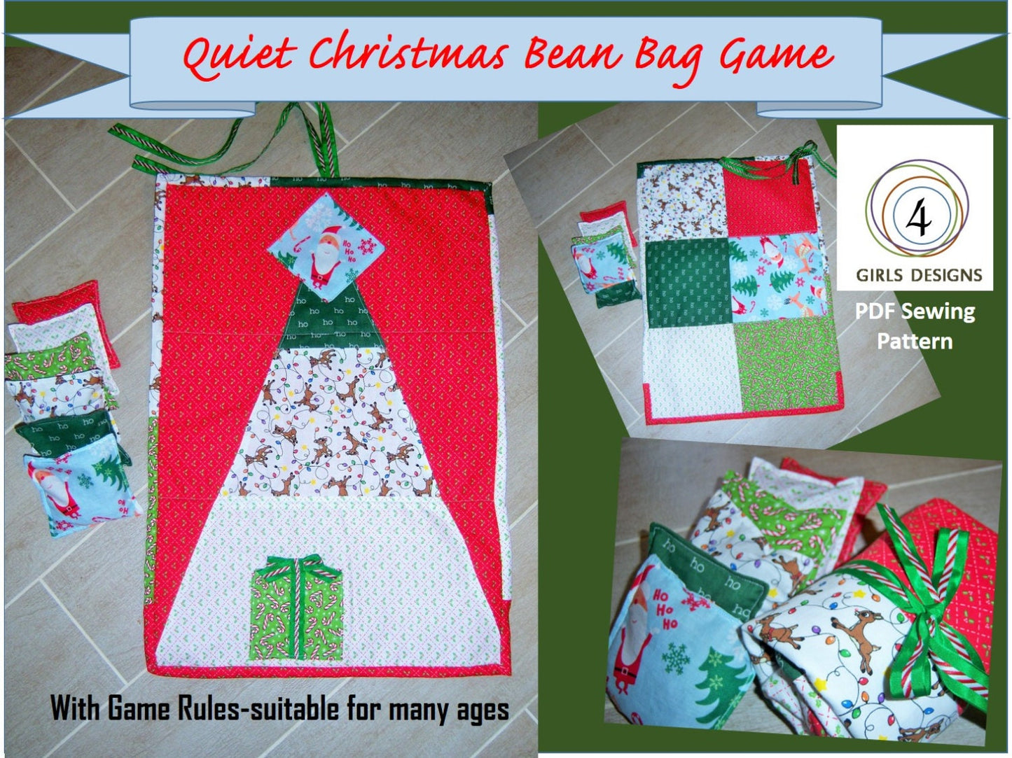 Instant Download: New Quiet Christmas Holiday Bean Bag Game DIY Handmade Sewing Pattern. Multiple Games