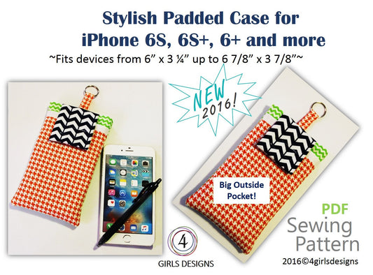 Instant Download PDF Sewing Pattern for iPhones Padded Case and Fits More up to 6 7/8" by 3 7/8" NEW DiY Gift for Techies, Creative Spirits