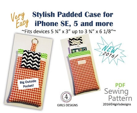 Instant Download PDF Sewing Pattern for iPhone Padded Case and Fits More up to 6 1/8" by 3 3/4". NEW DiY Gift for Techies